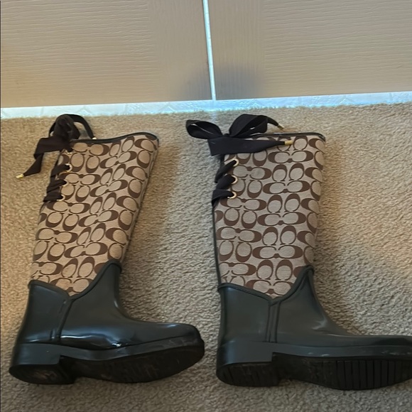 Coach Monogram Rain Boots - Black and Tan - Picture 8 of 17